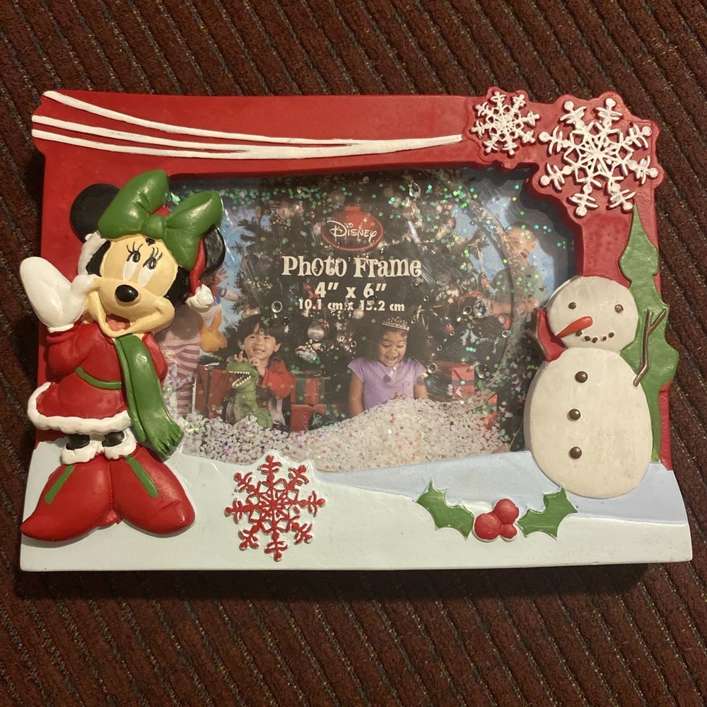NWT DISNEY MINNIE MOUSE CHRISTMAS SNOW WATER GLOBE PHOTO FRAME 4"x 6"
